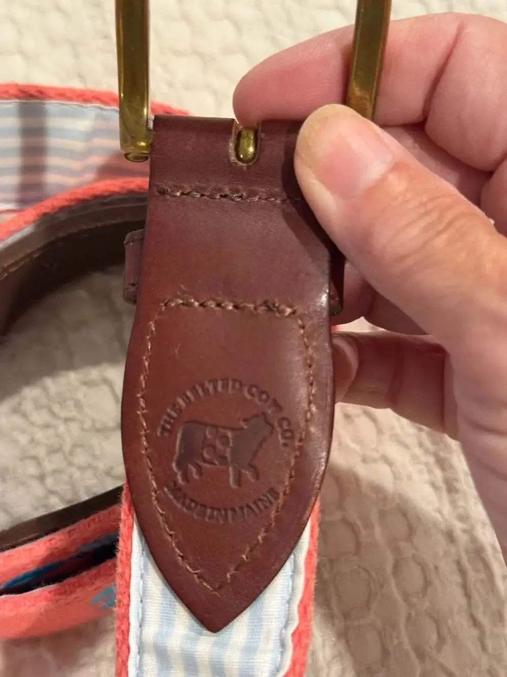 The Belted Cow Co. Pink Canvas Lobster Embroidered Belt